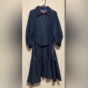 Johnny Was Sasson Montaigne Shirt Dress Puff Sleeve Belted Denim XL NWOT